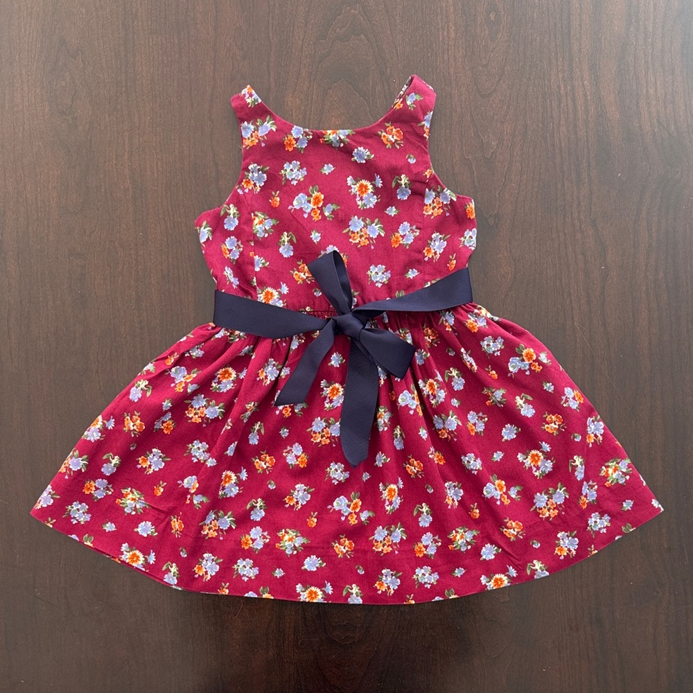 Polo by Ralph Lauren Burgundy Floral Dress with Navy Bow